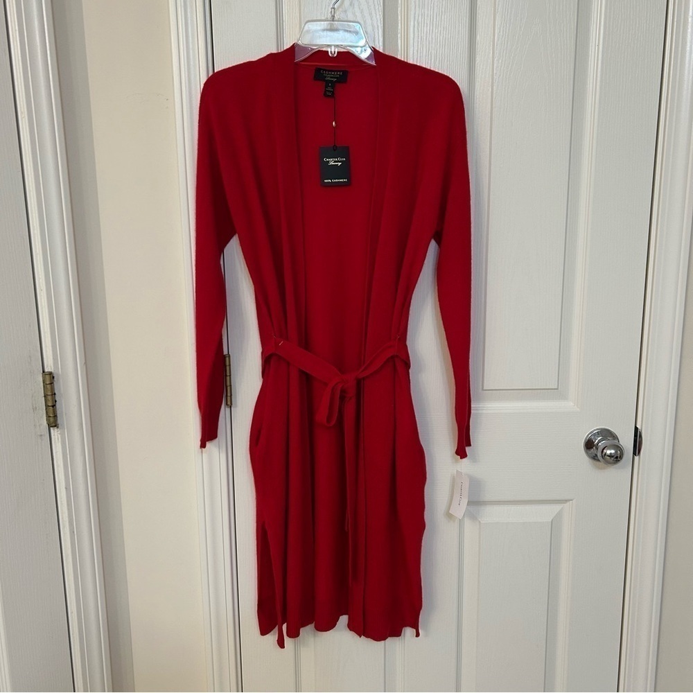 Charter Club Tie-Waist Longline 100% Cashmere Cardigan in Red Polish Size S - Picture 5 of 10